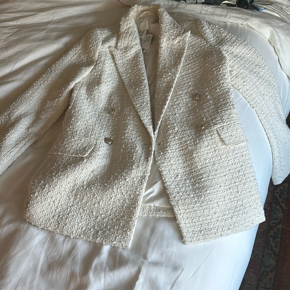 H&M white/ivory tweed blazer XS